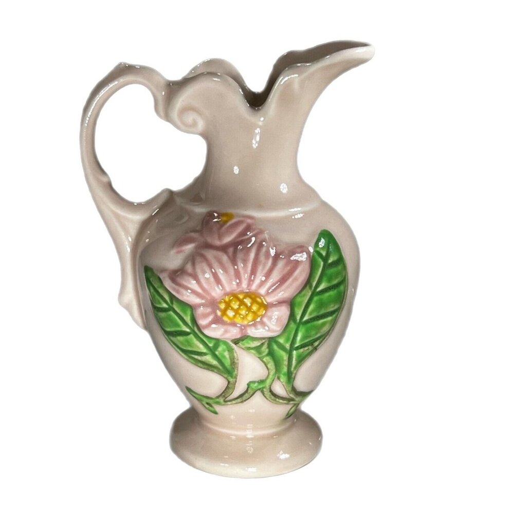Vintage Hull Art Pottery Vase Ewer Pitcher Pink Green Gold Water Lily Flower